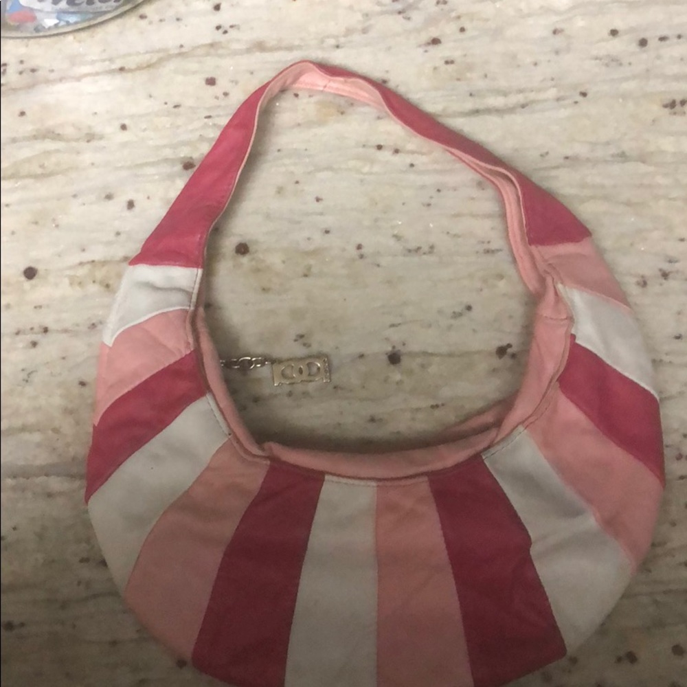 Bebe Small striped pink leather retro hobo bag